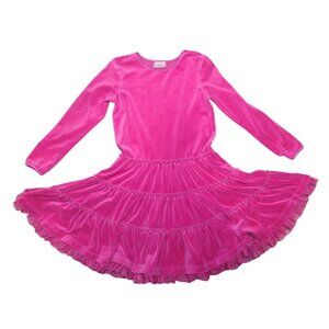 Hanna Andersson Velvet Tiered Twirl Dress Girls Size 8 Hot Pink Party Stretch